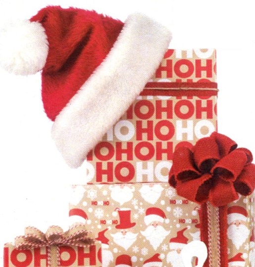 #2405 Ho Ho Ho Santa On Kraft Reversible Gift Wrap